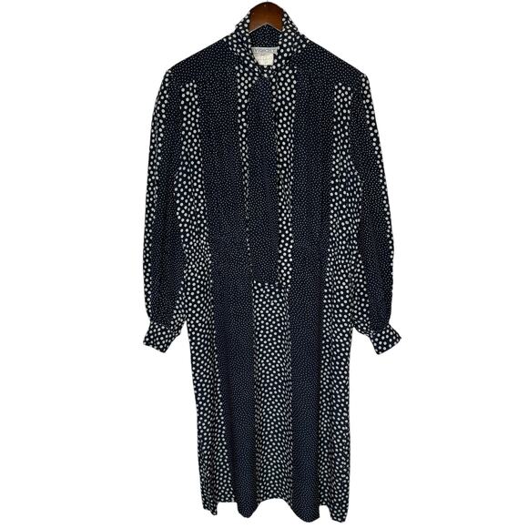 Givenchy Nouvelle Boutique Vintage 1970s Silk Polka Dot Dress Navy sz 46, US 14 - Picture 1 of 10